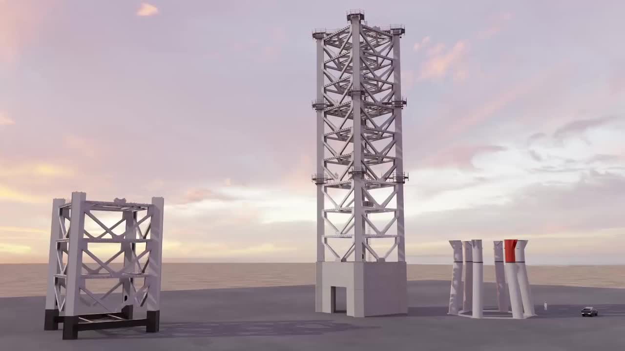 CG动画展示#SpaceX 星舰轨道发射台的施工进度