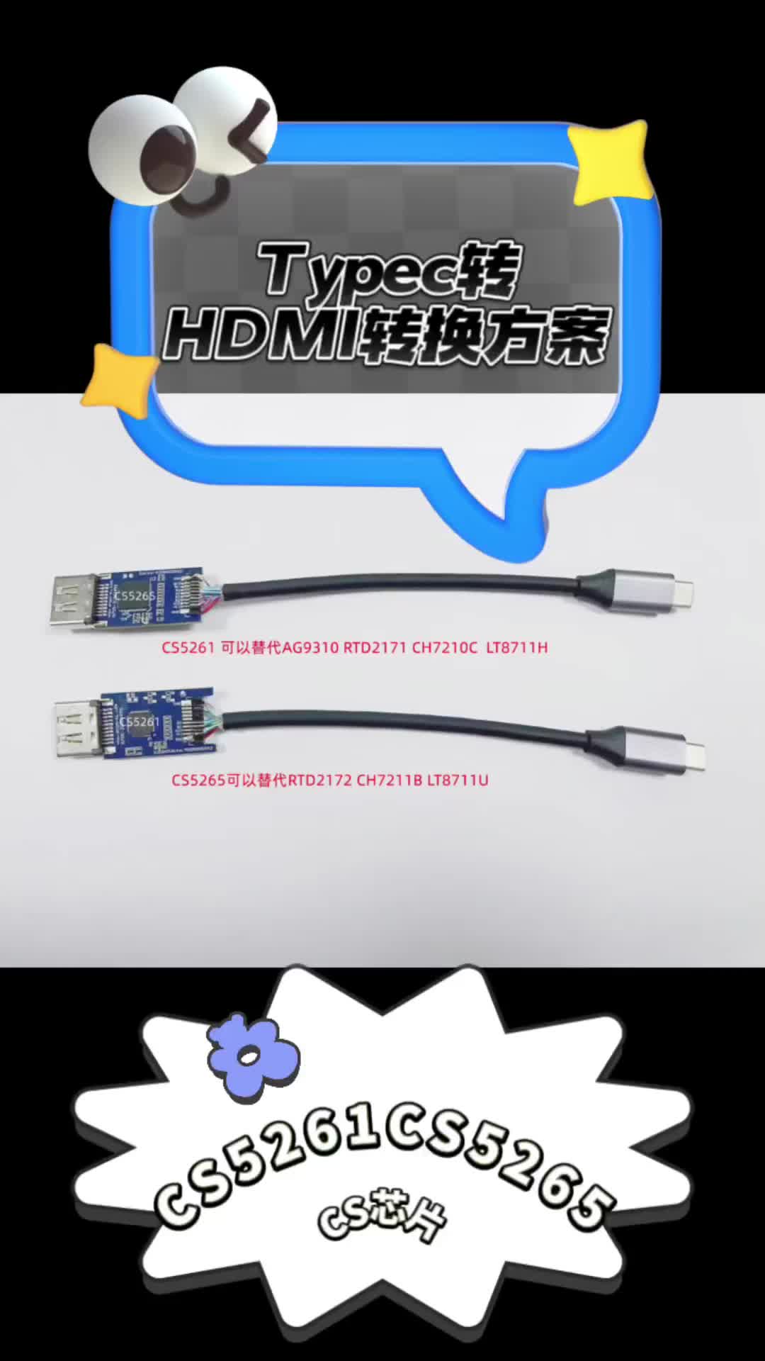 TYPEC转HDMI4K30HZ方案CS5261TYPEC转HDMI4K60HZ方案CS5265# CS代理商