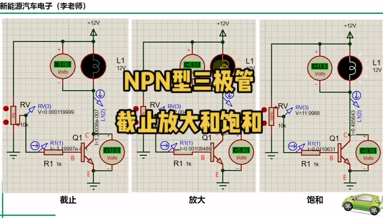 新能源汽车电子李老师-NPN型三极管截止放大和饱和 三极管