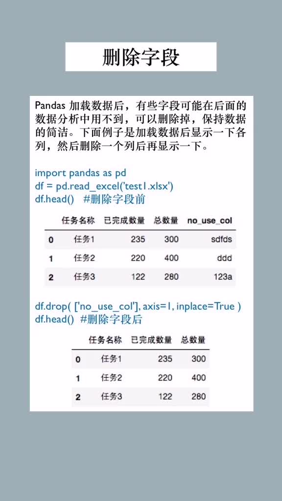 162 一分鐘學(xué)Py hon數(shù)據(jù)分析-Pandas刪除字段