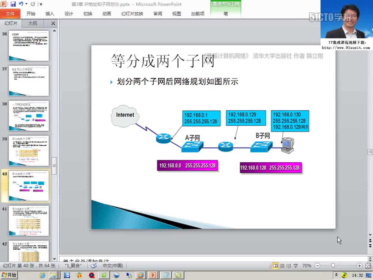 #硬聲創作季  063第4章 網絡層--IP地址 將一個C類網絡等分成四個子網