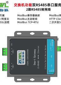 交換機功能雙路RS485串口服務器ZQWL-GW2200NM