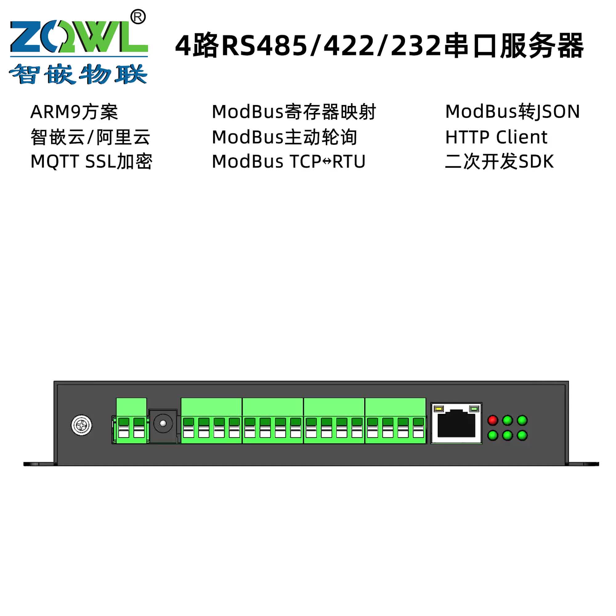 4路RS232/485/422串口服务器ZQWL-GW1440YM