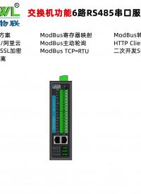 
6路485導軌雙網口隔離型串口服務器ZQWL-GW2600FD