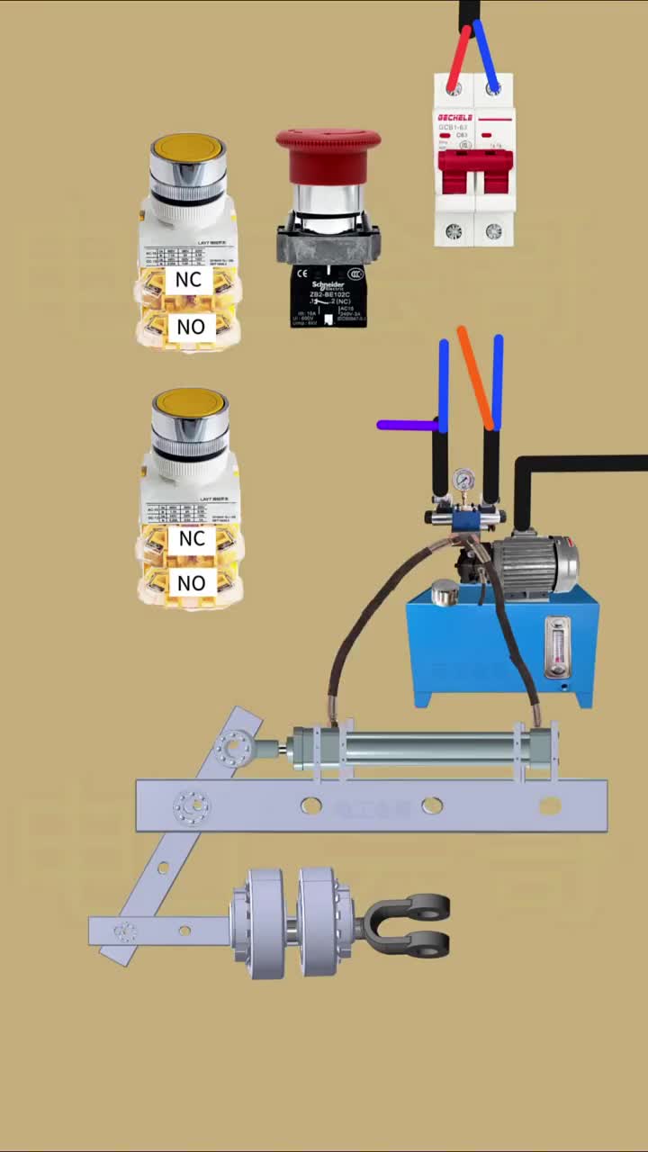 按钮互锁控制液压油缸#电工知识#零基础学电工#液压机#硬声创作季 