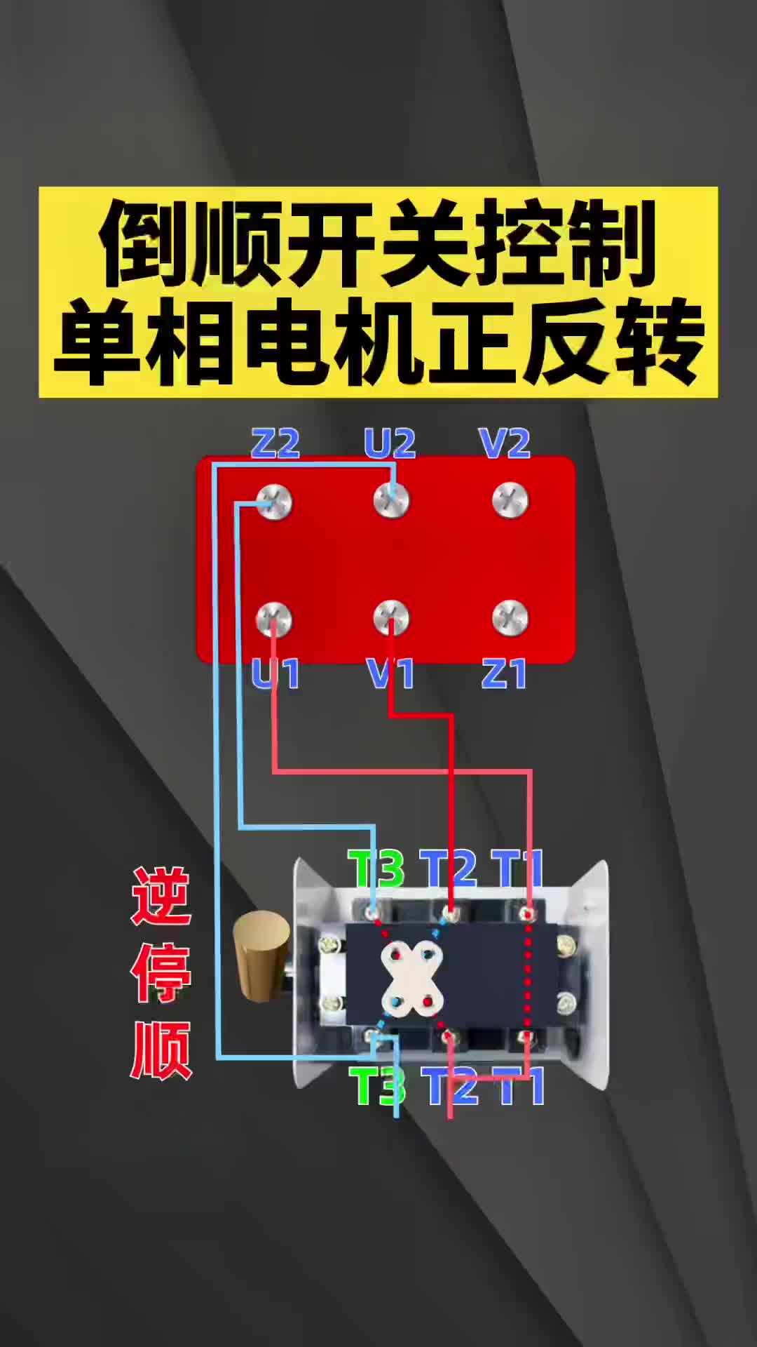 #电工知识 倒顺开关控制单相电机正反转