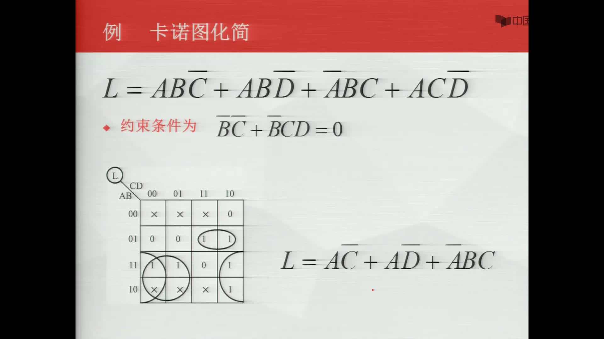 数字电子技术基础：具有无关项的卡诺图法化简--例题1#数字电子技术 