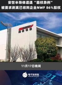 安世半導體偶遇“霸權條例”，被要求剝離已收購企業NWF 86%股權