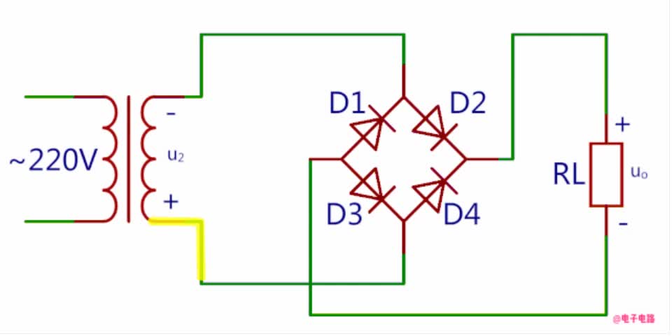#硬声创作季  #传感器与检测技术  33 差动整流电路变压器U2负半周时底电流通路