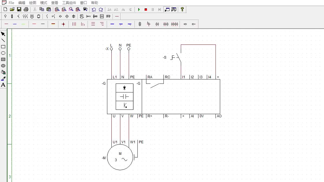 使用繪圖仿真軟件也能繪制變頻器電路，變頻器二線制控制