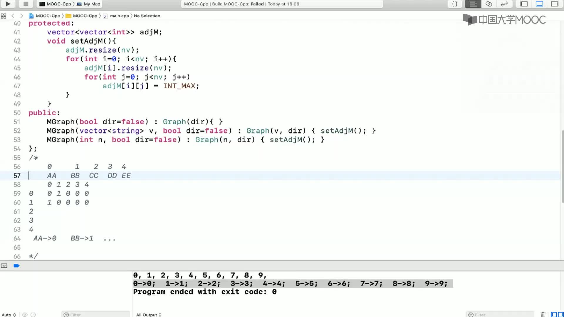 數據結構與算法：8.2.3 圖的實現-5-C++鄰接矩陣打印(1)#結構數據 