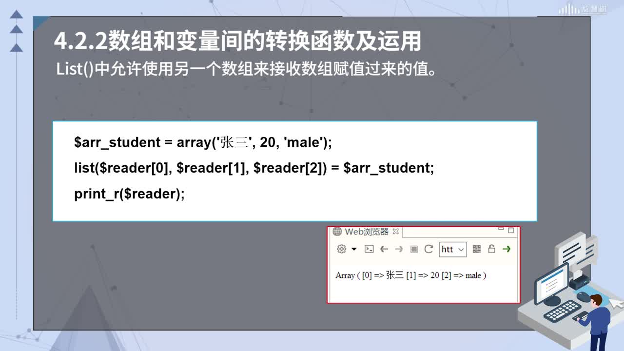PHP應(yīng)用開發(fā)：[4.2.2]--數(shù)組和變量間的轉(zhuǎn)換函數(shù)及運用(2)#硬聲創(chuàng)作季 