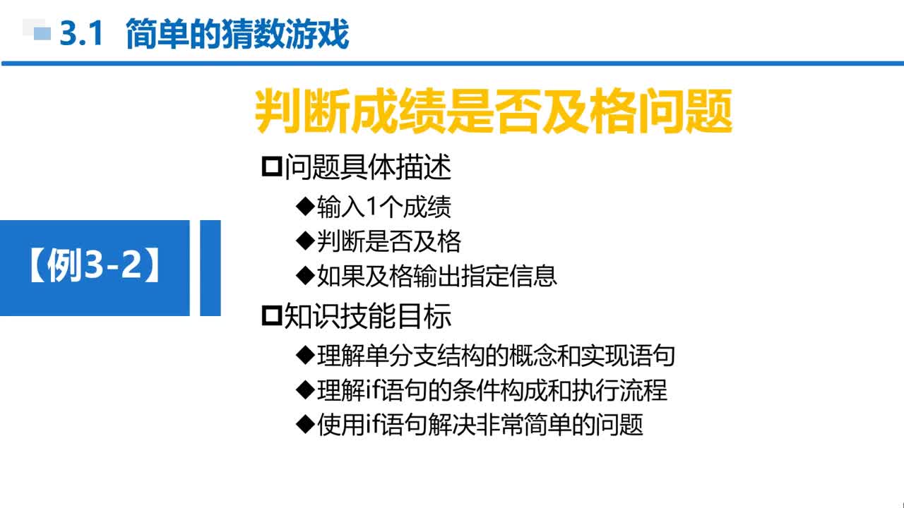 C語(yǔ)言 第3章 分支結(jié)構(gòu) 3-1-4 例3-2  判斷成績(jī)是否及格