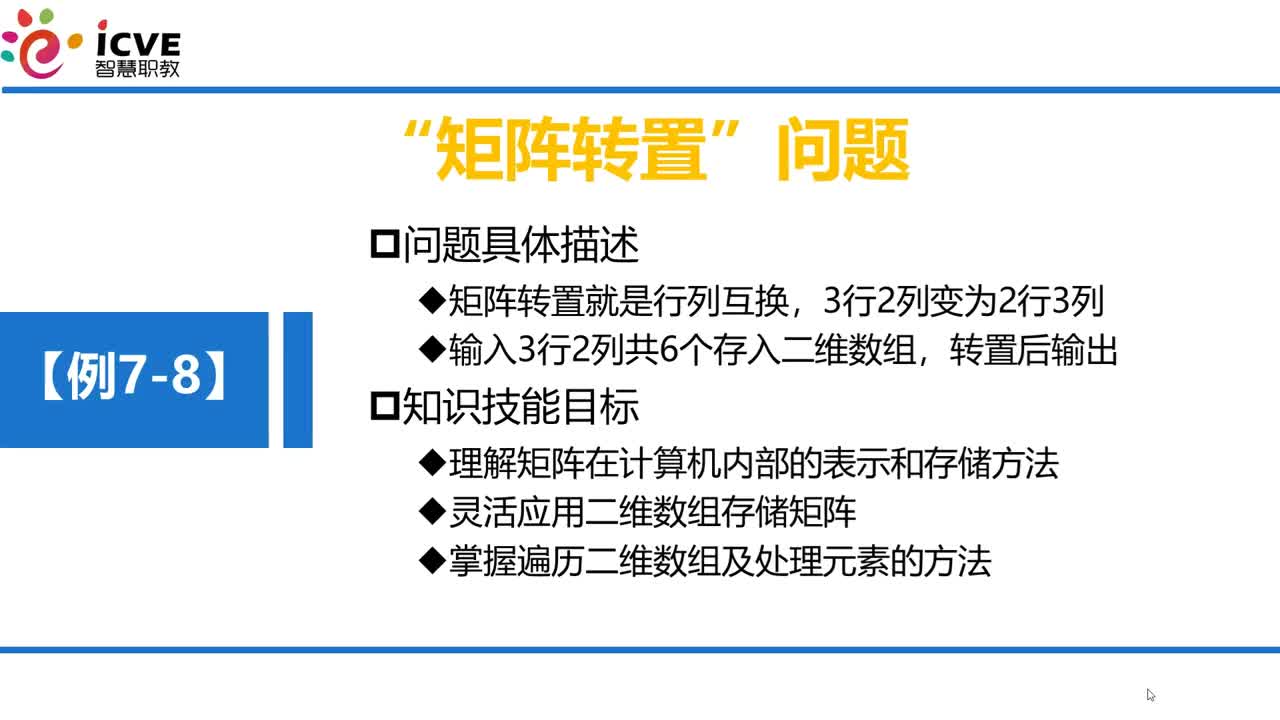 C语言 第7章 数组 7-2-4 例7-8 矩阵转置问题