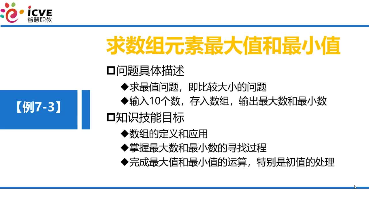 C语言 第7章 数组 7-1-5 例7-3 技能训练—求数组最大值和最小值