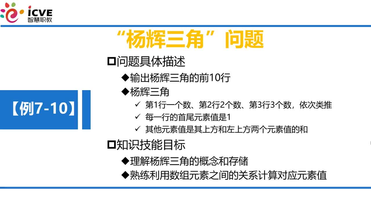 C语言 第7章 数组 7-2-6 例7-10 杨辉三角问题