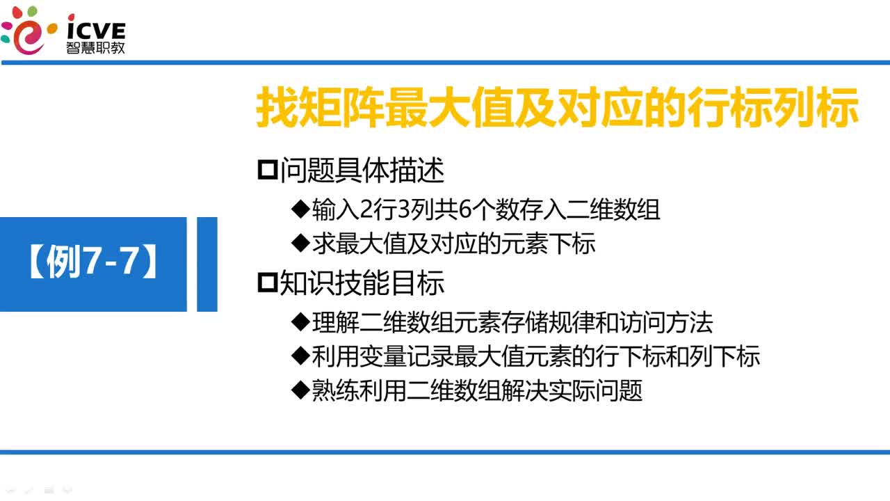 C语言 第7章 数组 7-2-1 例7-7 矩阵最大数及其下标