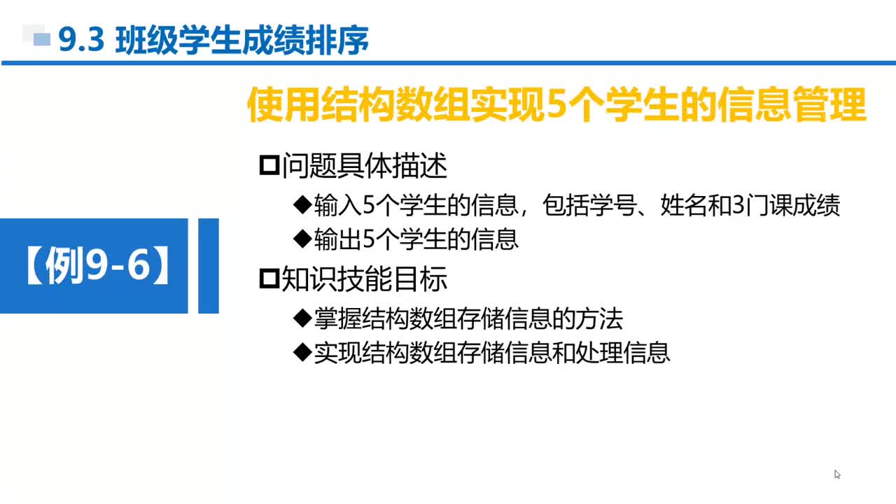 C語言 第9章 結(jié)構(gòu)和共用 9-3-3 例9-6 訓(xùn)練—批量處理學(xué)生信息