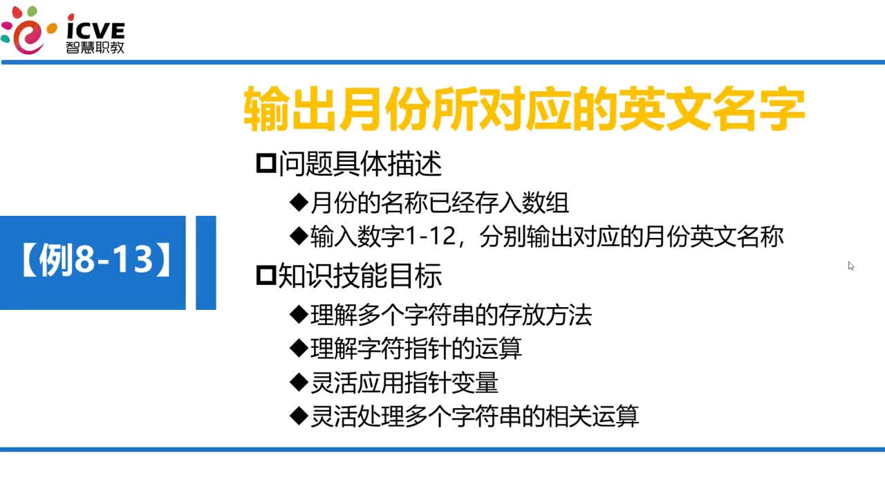 C语言 第8章 指针 8-4-4 例8-13 技能训练—输出月份对应的英文