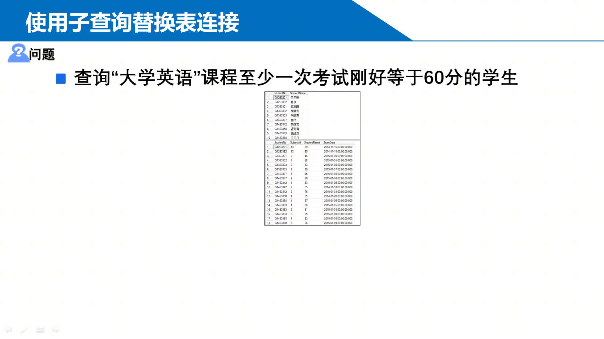 SQL数据库 第10章 子查询 10-1-3  演示10-3 WHERE中使用子查询