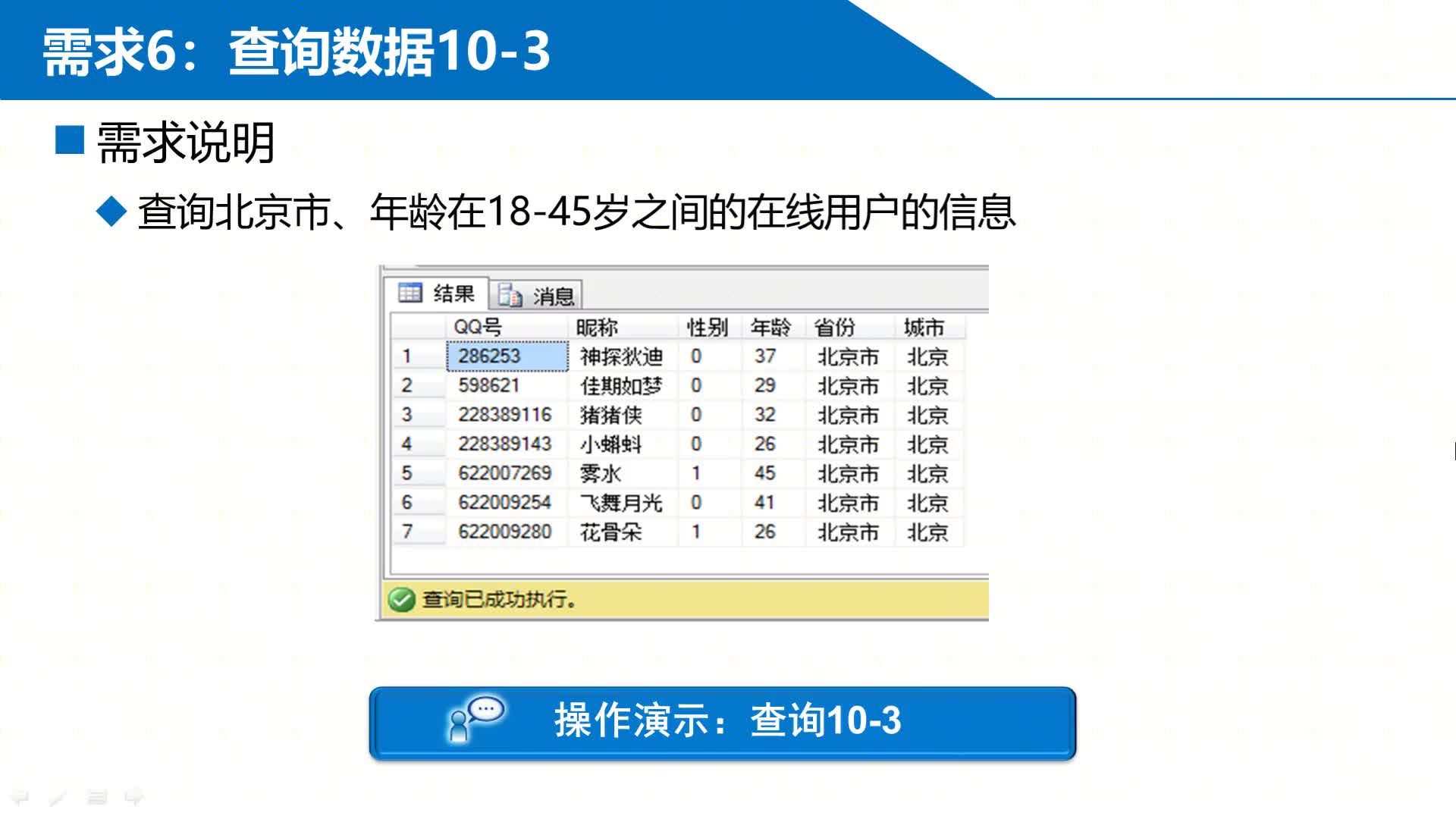 SQL數據庫 第7章 階段項目—QQ數據庫管理 7-2-6-3 ?查詢3