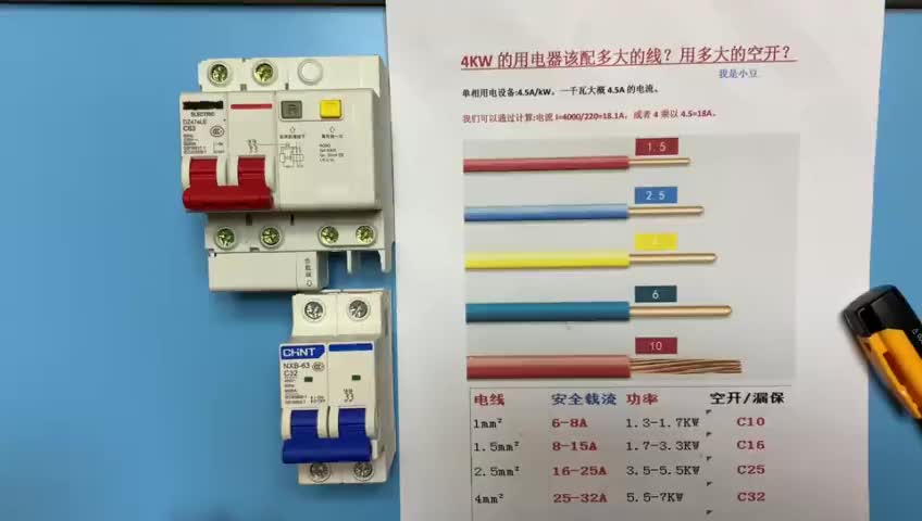 電工知識(shí)：4KW用電器該選多大的電線？多大的空開？多大的漏保？