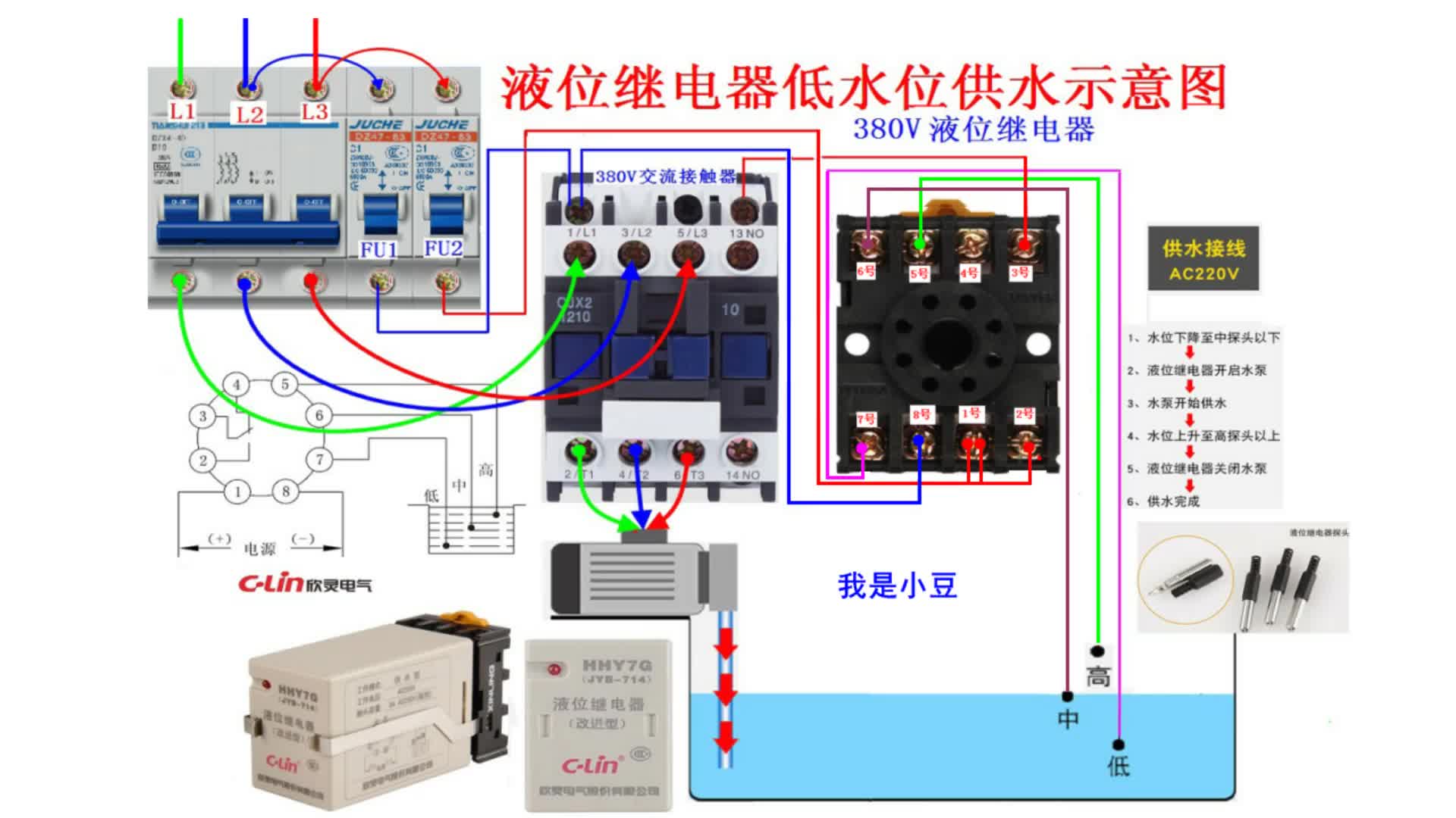 電工知識：液位繼電器工作原理，自動供水電路實物講解，運行演示