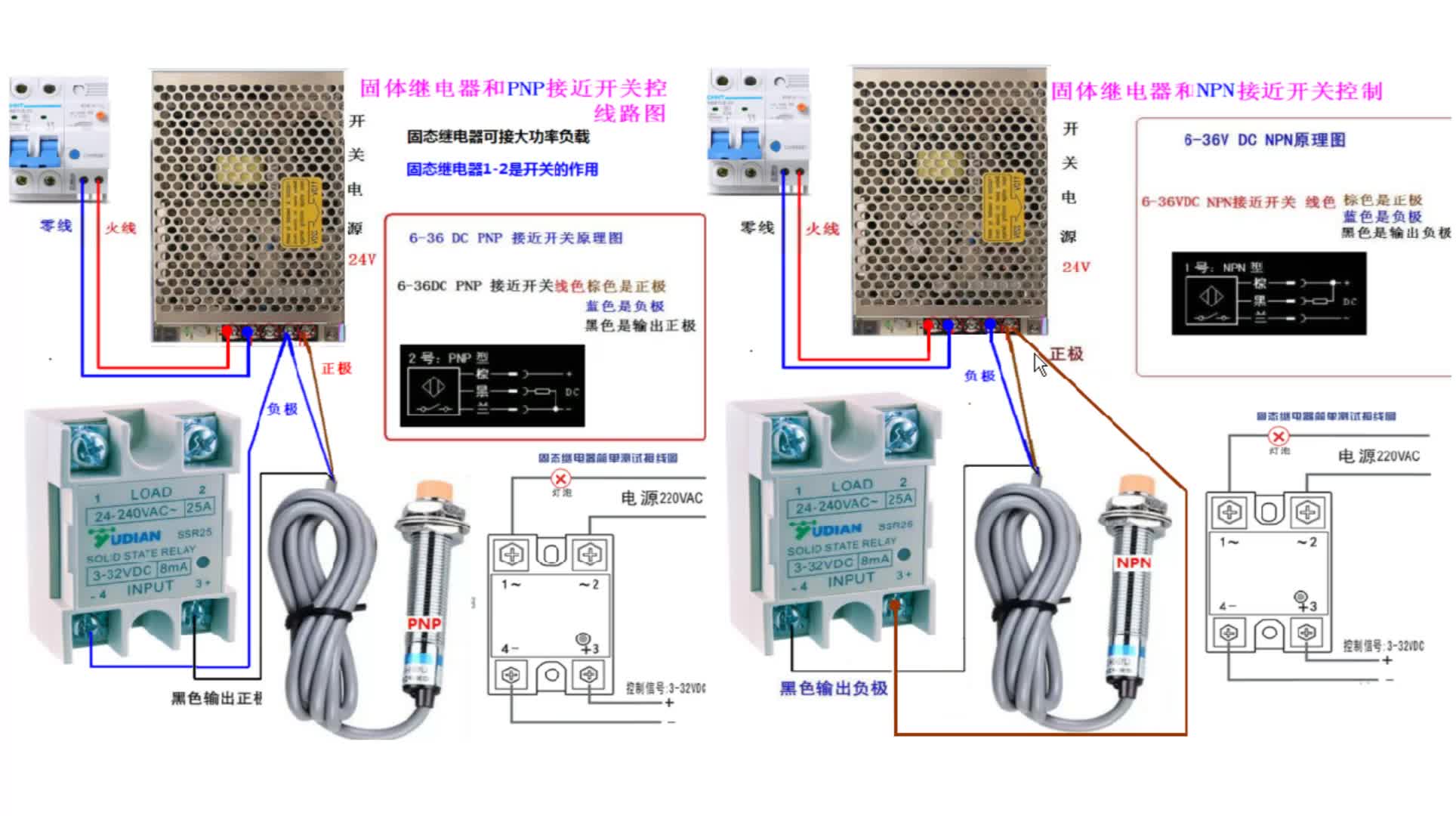 三線NPN,PNP接近開關(guān)，固態(tài)繼電器，開關(guān)電源，接線步驟一一講解