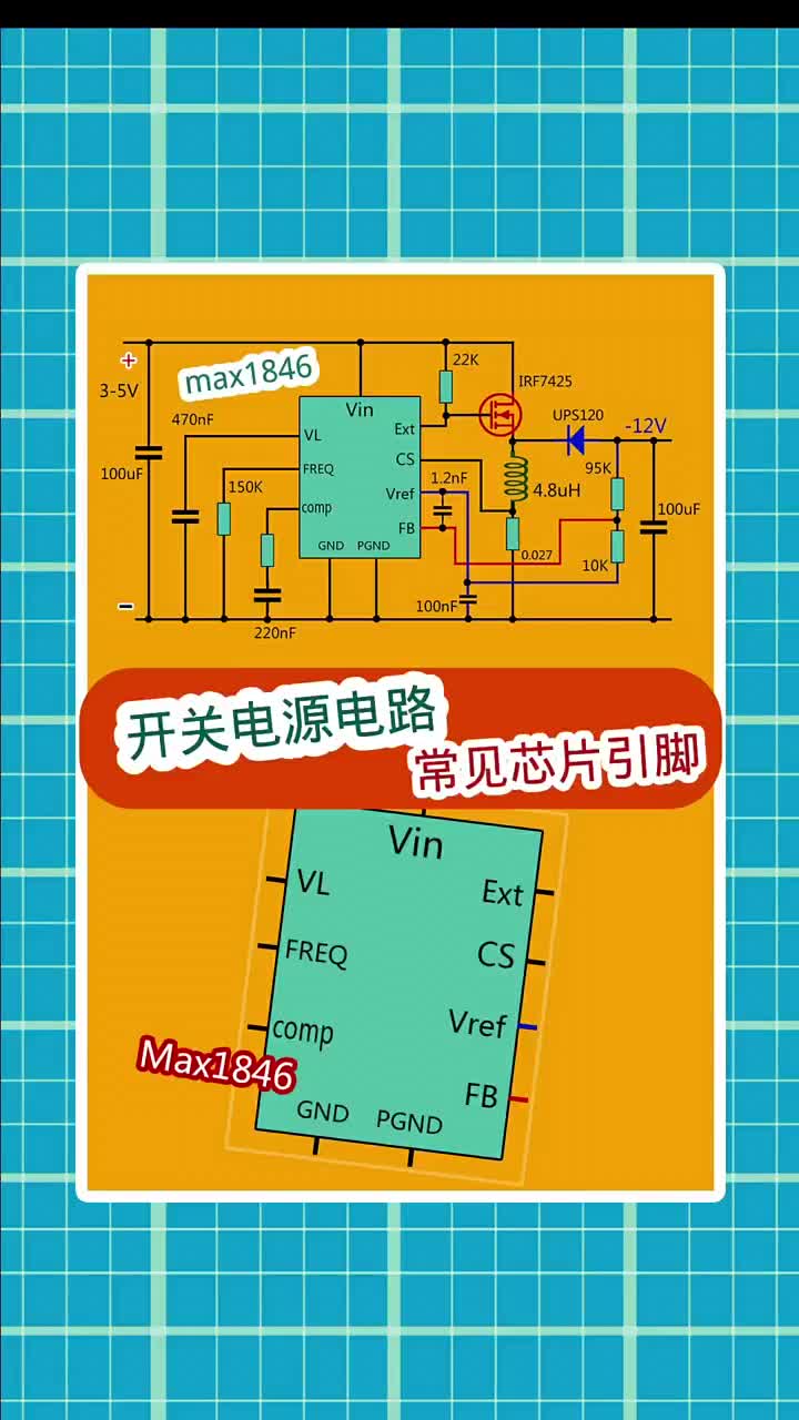  #电子电路 #开关电源 几乎每个开关电源都有管理芯片，虽然芯片种类多，引脚功能很多相似。