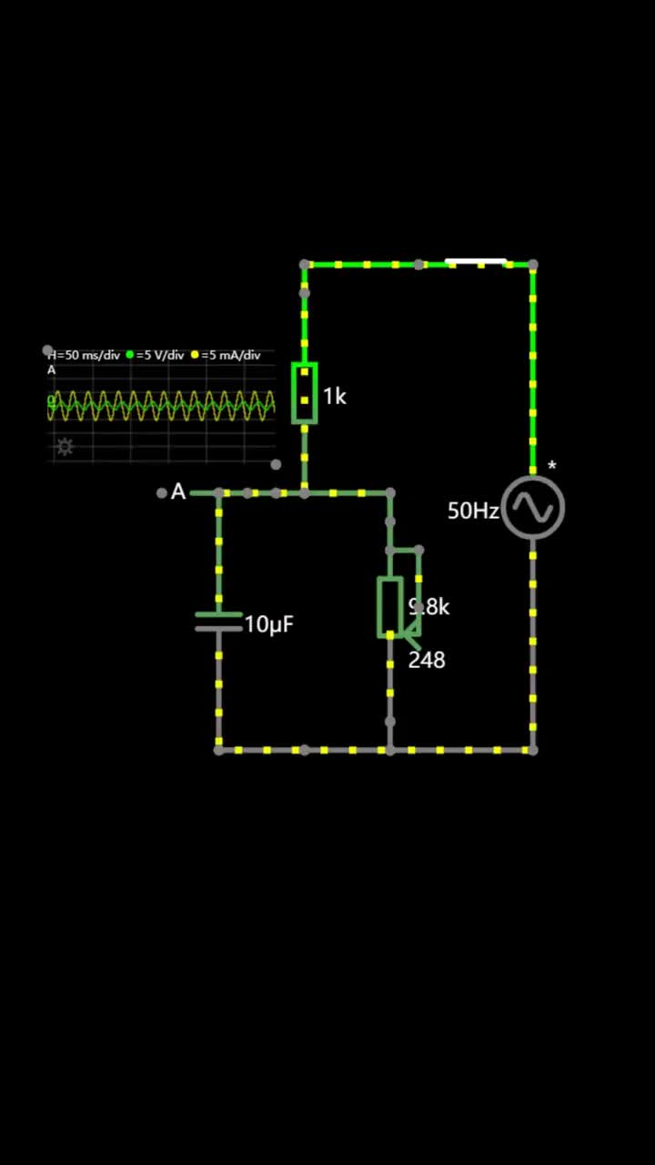 00025 动画演示一个阻容混联电路#电路#波形图#混联 #阻容 #变阻器 