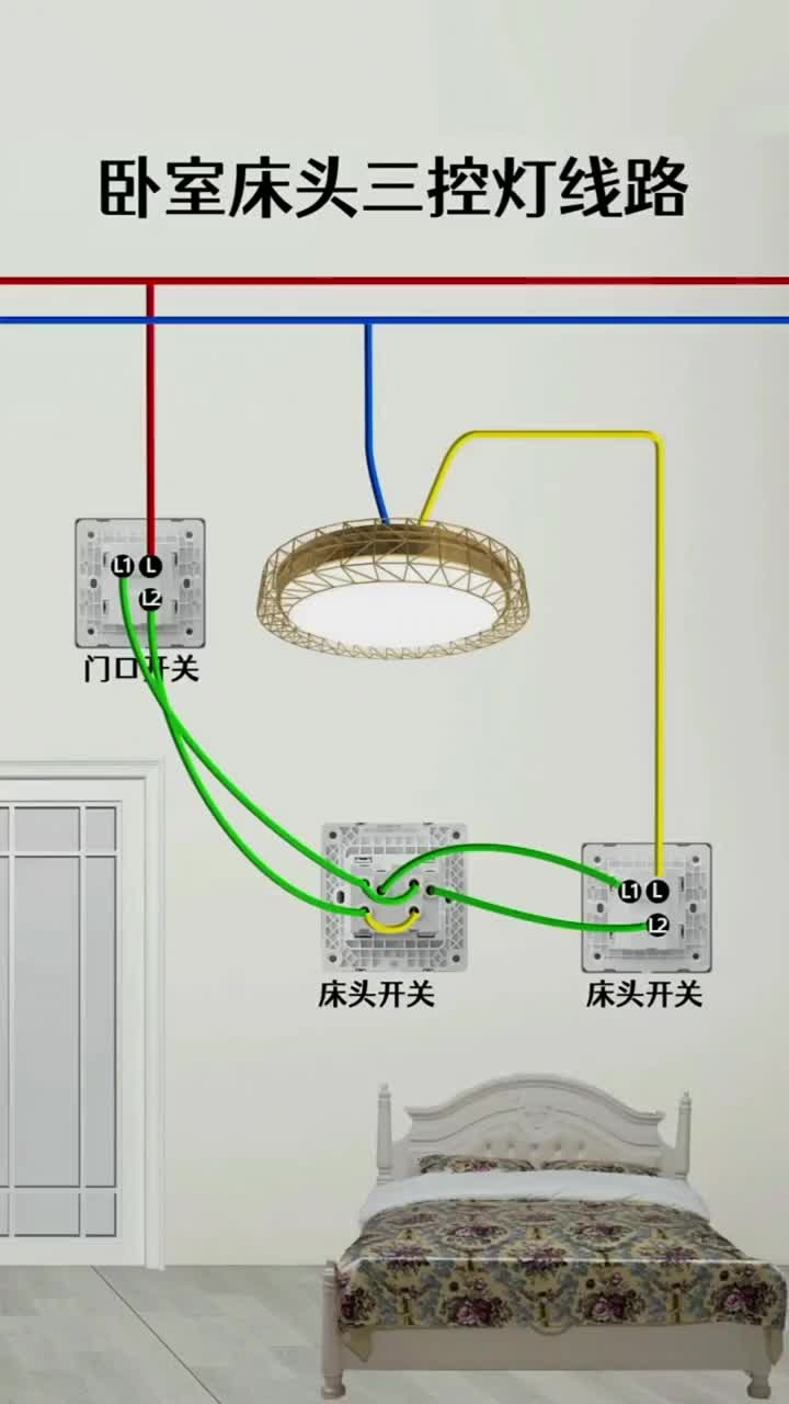 電子知識10_從電工小白到行業精英，今天把臥室床頭三控燈布線與接線方法分享給你。#電路知識 