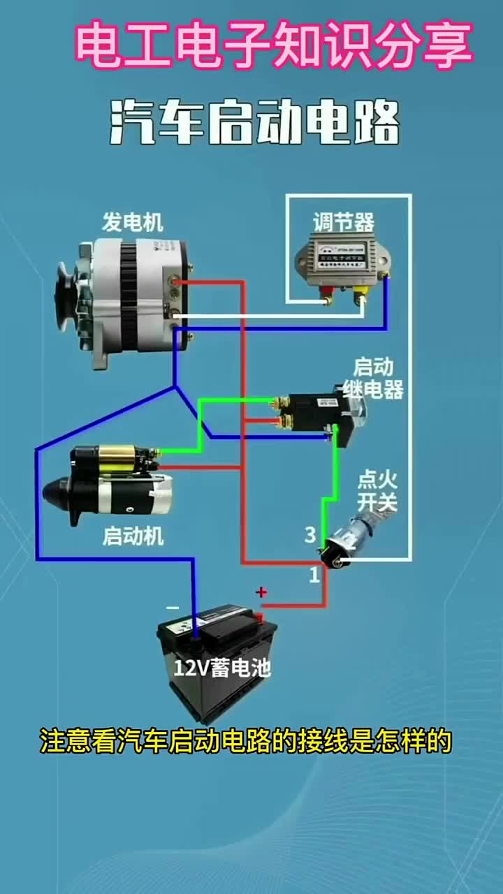 電子知識143_注意看，汽車啟動電路的接線是怎樣的？今天我將接線方法分享給你。#電工知識 