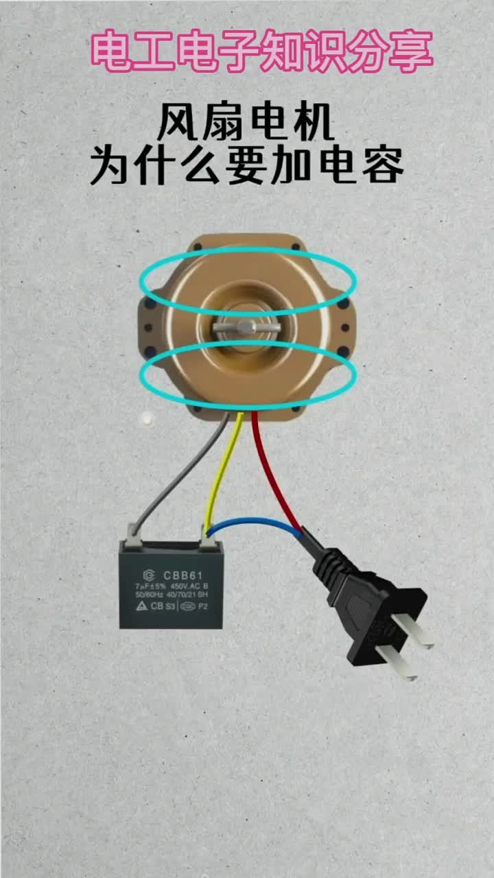 電子知識53_你知道風(fēng)扇電機(jī)為什么要接一個電容嗎？那是為了能夠使電機(jī)能夠啟動起來并且旋轉(zhuǎn)。#電工知識 