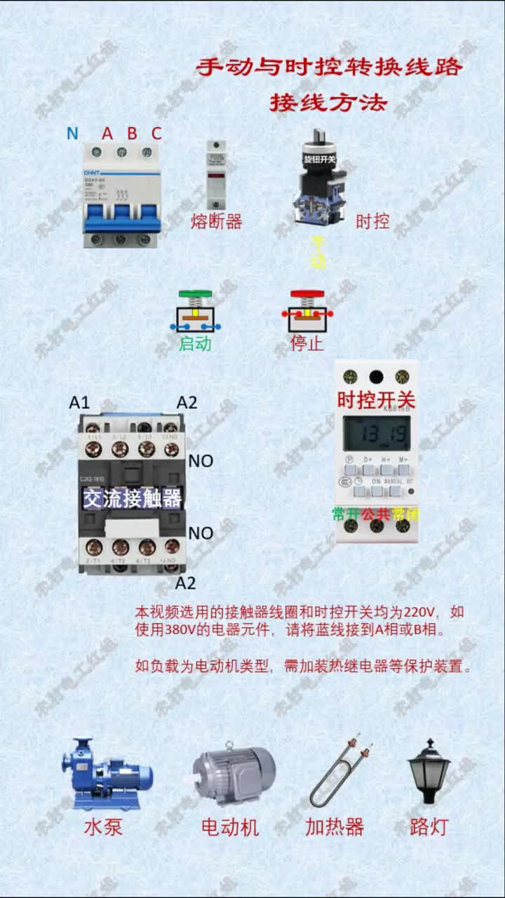#電工知識 #時控開關 #交流接觸器 時控開關手動與自動控制線路接線方法#硬聲創作季 
