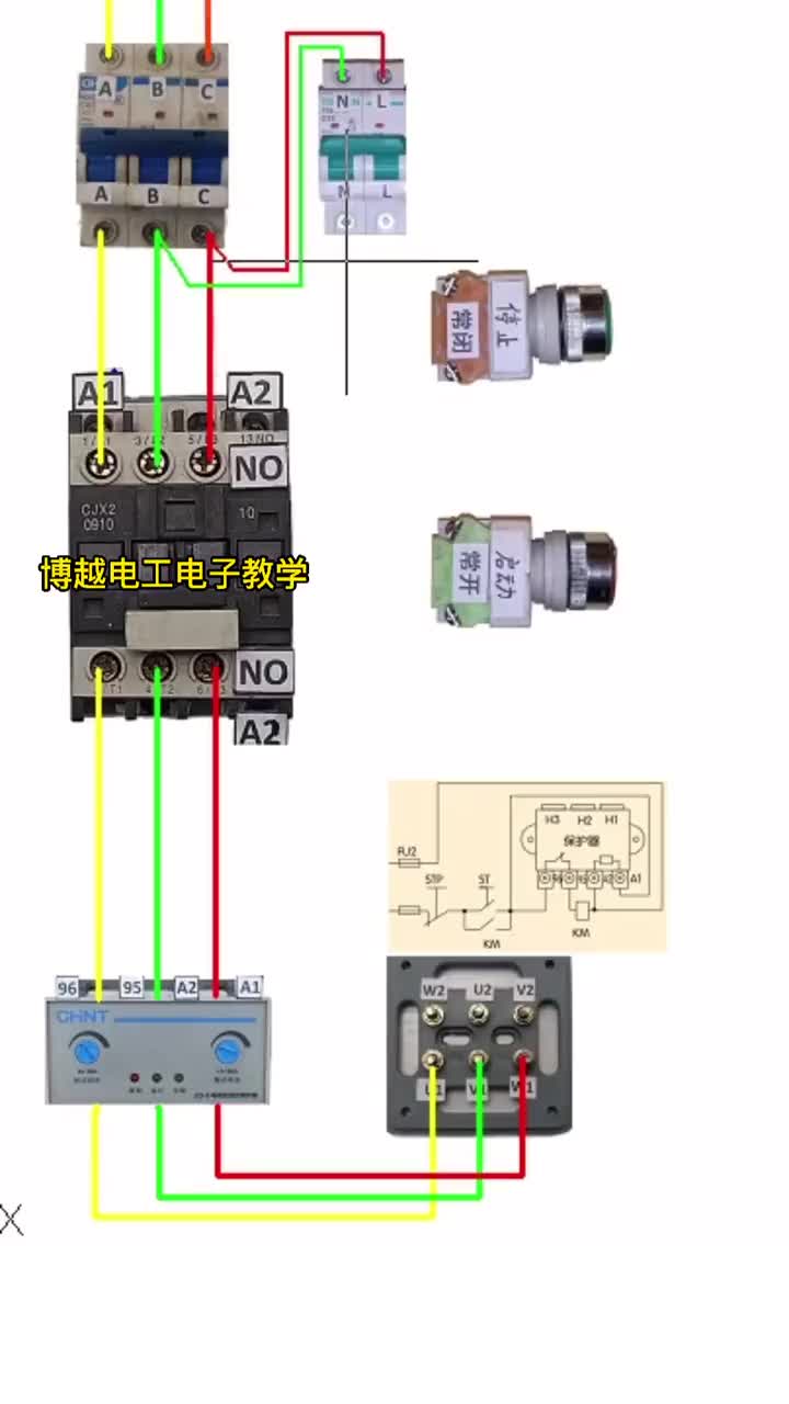 #電工教學(xué) 電機(jī)起保?？刂齐娐?，電機(jī)綜合保護(hù)器實(shí)物接線，電機(jī)啟動(dòng)停停止控制。#零基礎(chǔ)學(xué)電工 #硬聲創(chuàng)作季 
