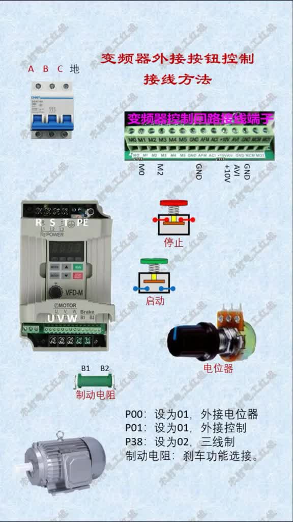 #零基礎(chǔ)學(xué)電工 #變頻器 #電工知識 變頻器外接按鈕控制線路接線方法及設(shè)置方法#硬聲創(chuàng)作季 