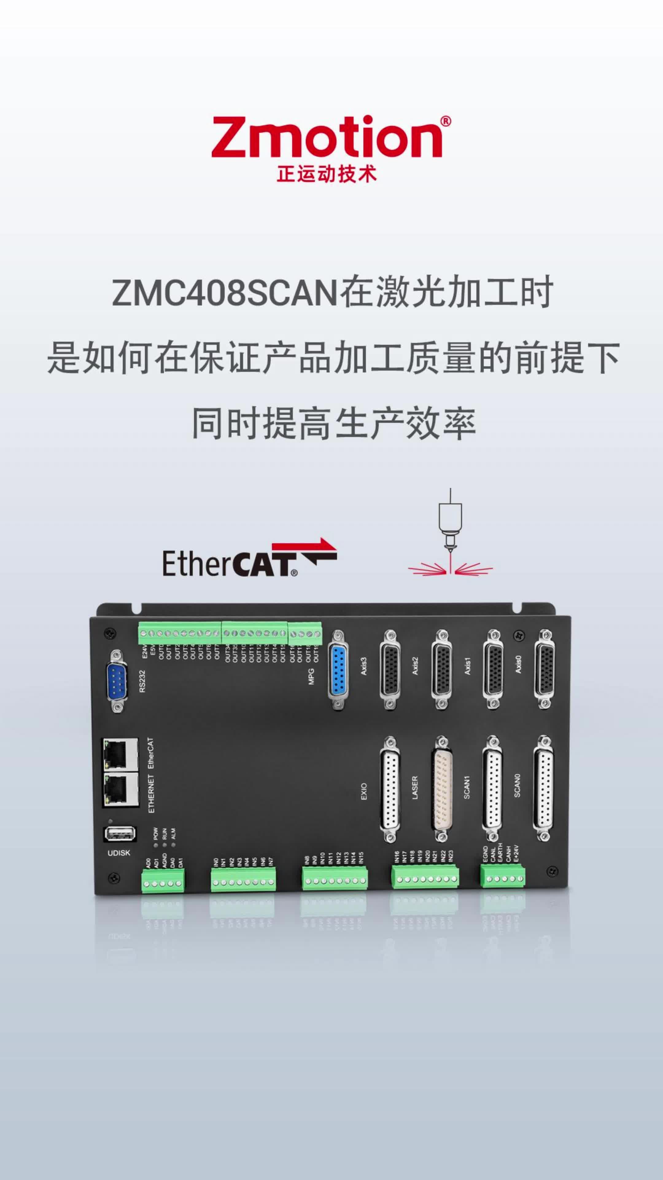 ZMC408SCAN高精度多轴联合的同步激光加工控制提高产能# 运动控制器# EtherCAT运动控制# 激光