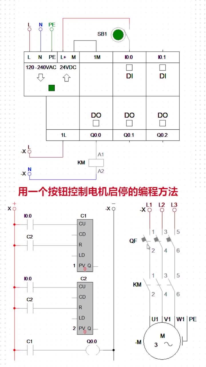 用一個(gè)按鈕控制電機(jī)啟動(dòng)停止的編程方法