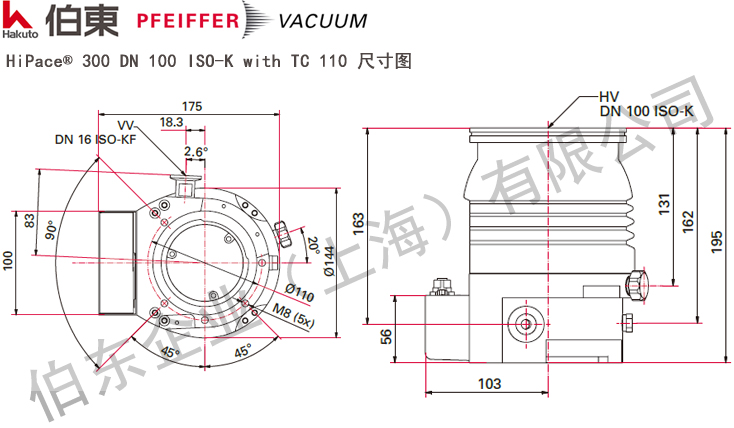 涡轮分子泵 HiPace 300 尺寸图