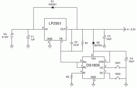 使用DS1809控制<b class='flag-5'>可变电压电源</b>（按钮控制）