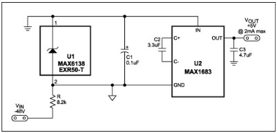 简单电路从-5V输入提供+48V栅极偏置