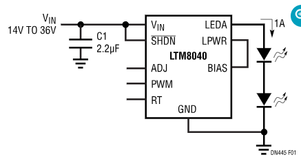 μModule <b class='flag-5'>LED</b><b class='flag-5'>驱动器</b>将所有电路集成在表面贴装封装中