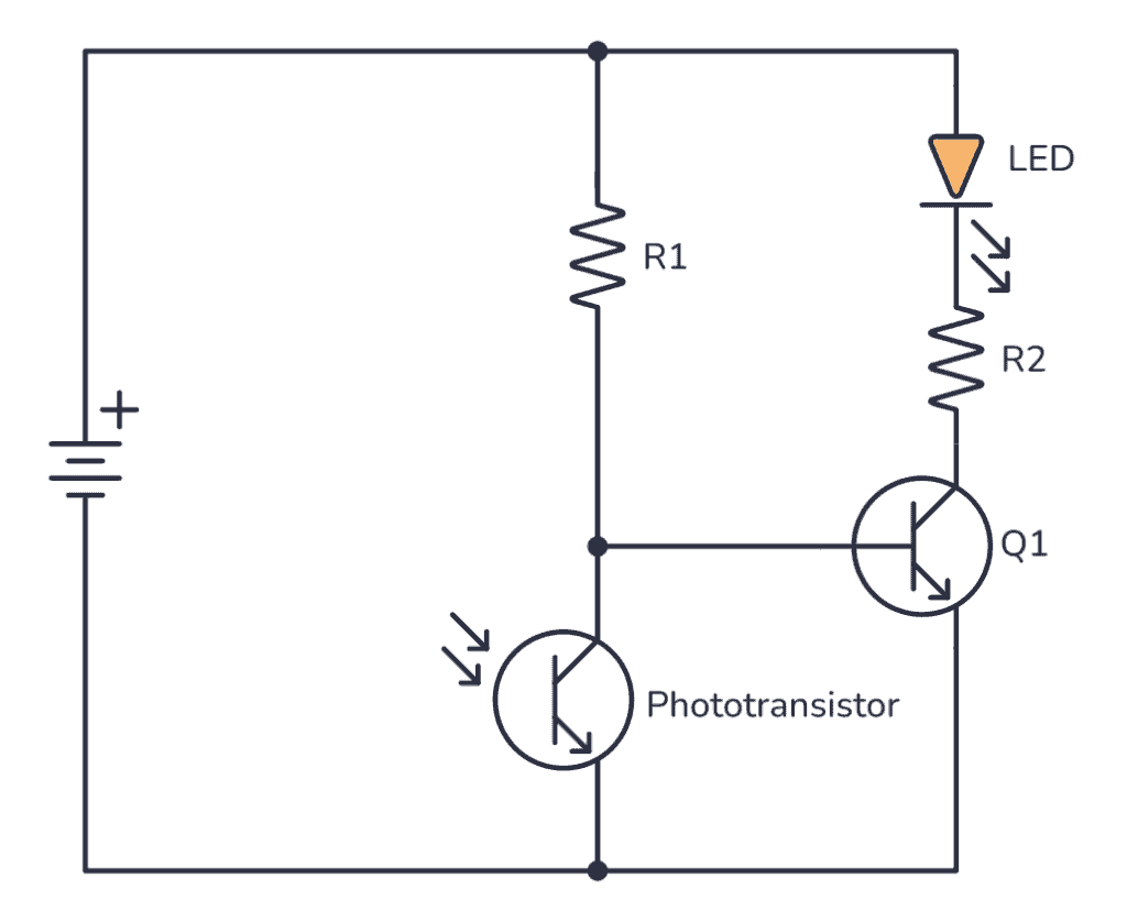 光电晶体管电路，用于在天黑时打开LED