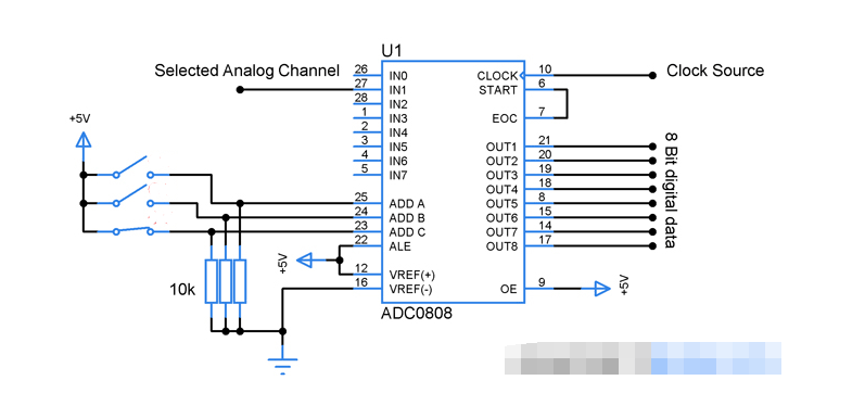 使用ADC0808构建的模数转换器电路