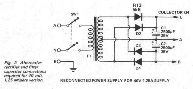 0-40V电源变压器二极管接线详情