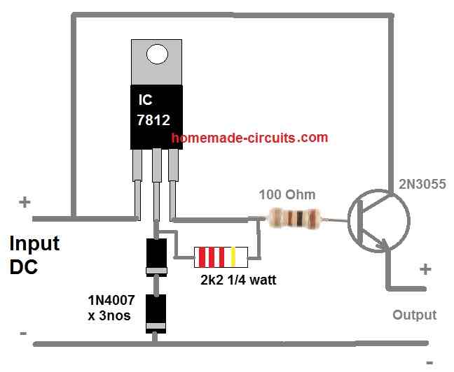 从 12 IC 获得 7812 伏高电流调节的简单方法