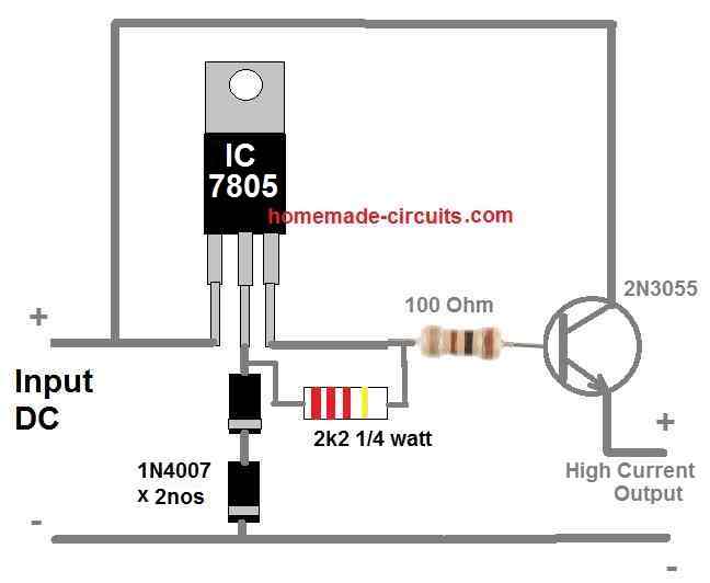 从 7805 IC 获得高电流的简单方法