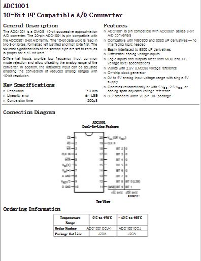 模数转换器ADC1001CCJ特性概述