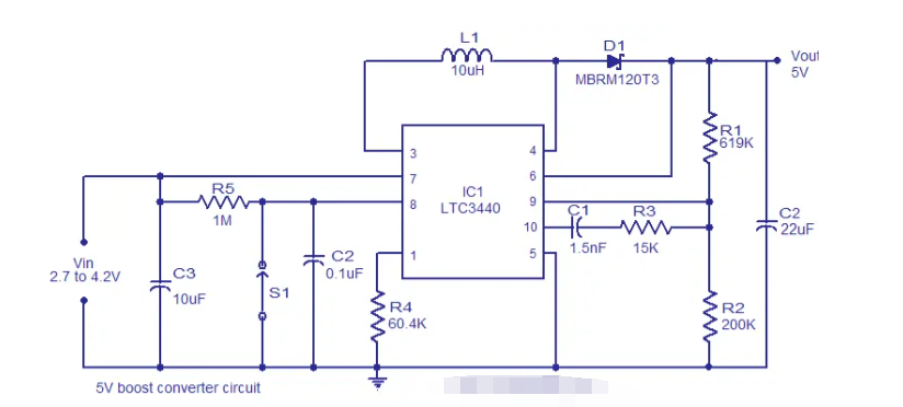 基于LTC3440的升壓轉換器電路圖