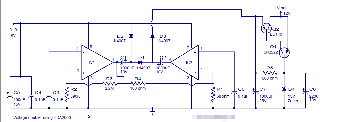 基于TDA2003的电压转换器电路图